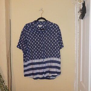 The endless summer mens button up blue and white with star stripes and p…